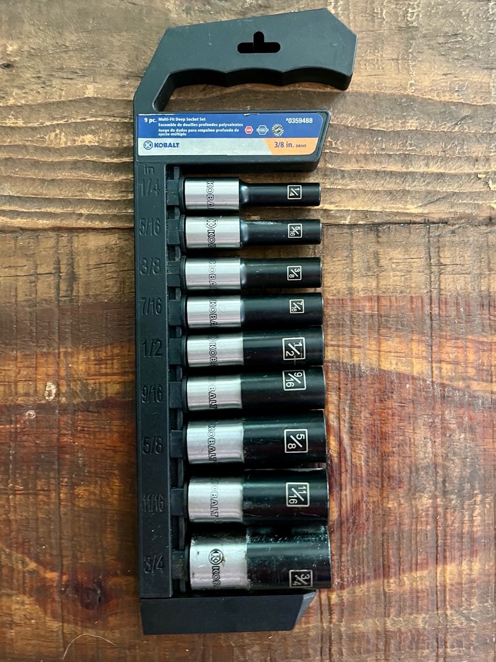 Kobalt 3/8" drive standard socket set deepwell 12-point garage shop tools holder